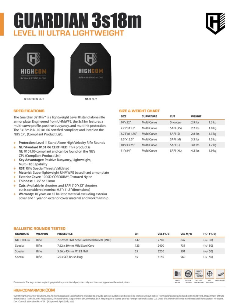 Guardian 3s18m Spec Sheet